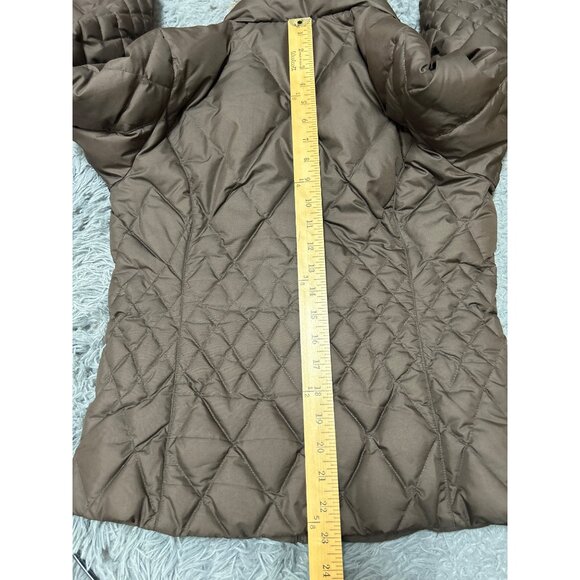 Eddie Bauer XS Quilted Brown Jacket W/ Faux Fur Collar Premium Goose Down - Picture 8 of 8